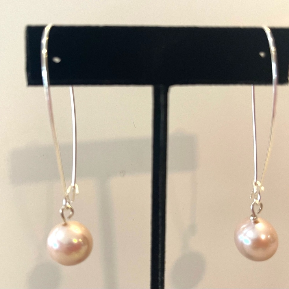 Chic Silver and Pink Pearl Earrings